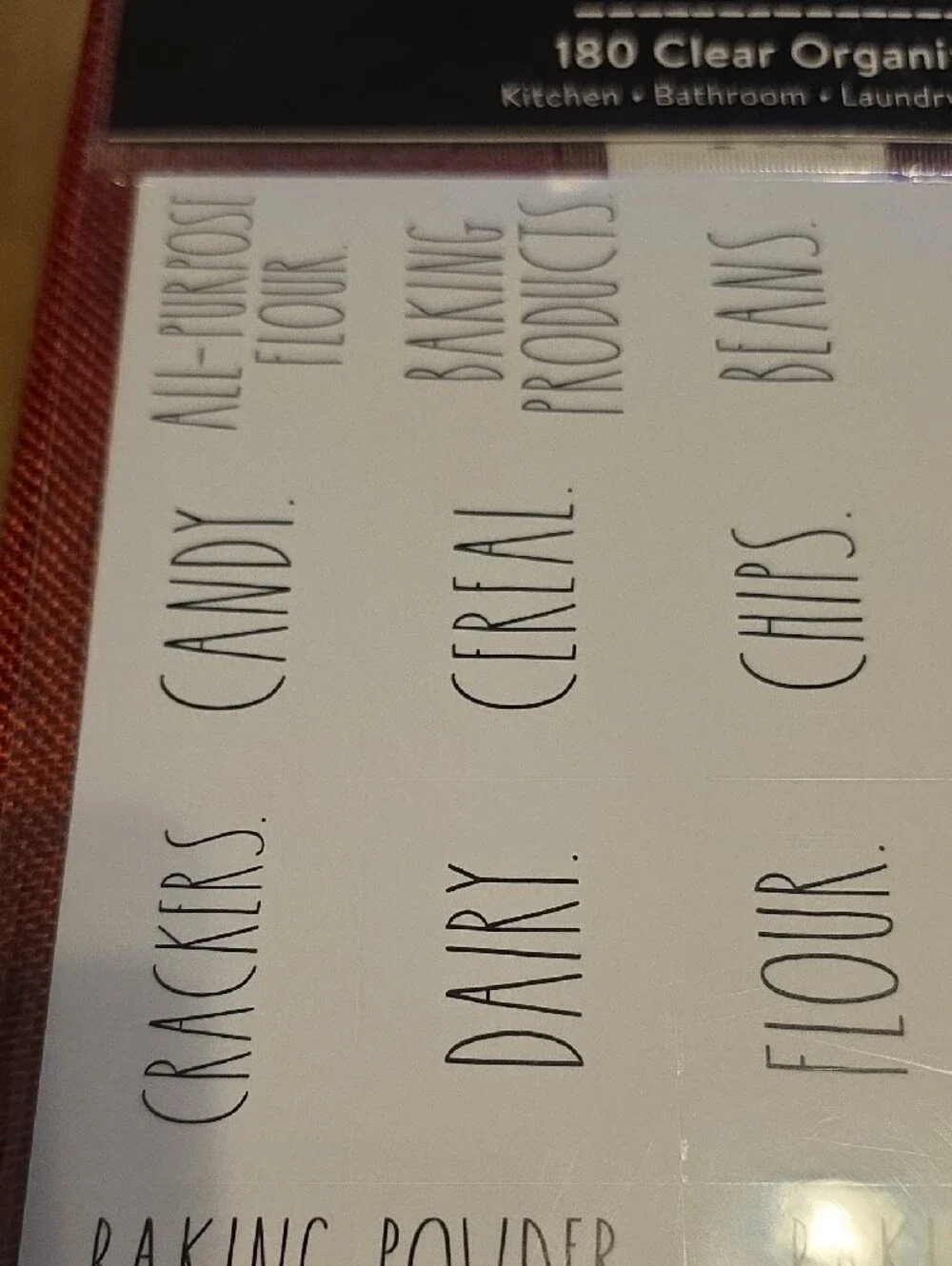 Rae Dunn Clear Organizing Labels with Black Text